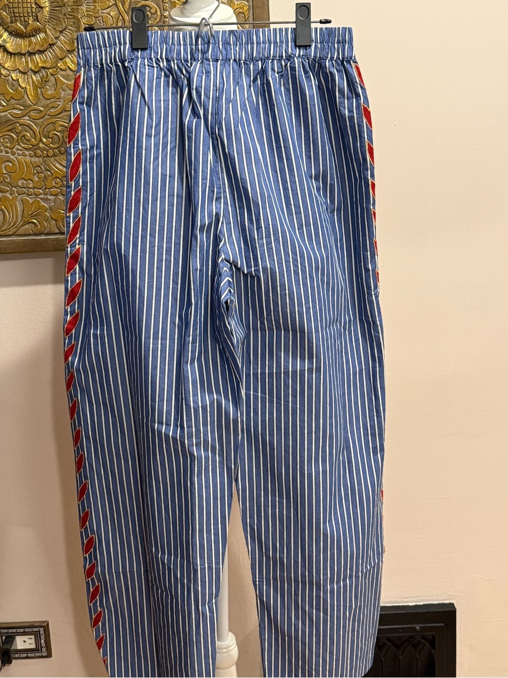 Carolina K Lou Striped Embroidered Pants Size Large NWT